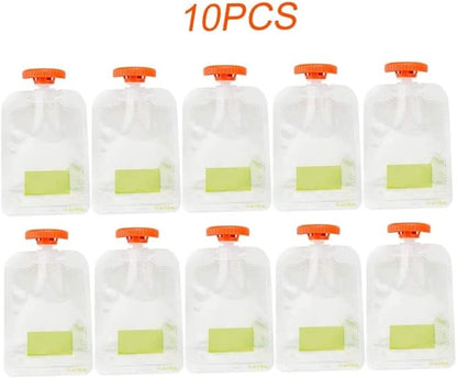 10PCS Disposable Squeeze Pouches, Baby Food Storage Weaning Puree Squeeze Pouch Bags Toddler Kids Squeezable Pouch, Baby Food Bag Storage, Easy to Fill with Puree for Weaning Babies