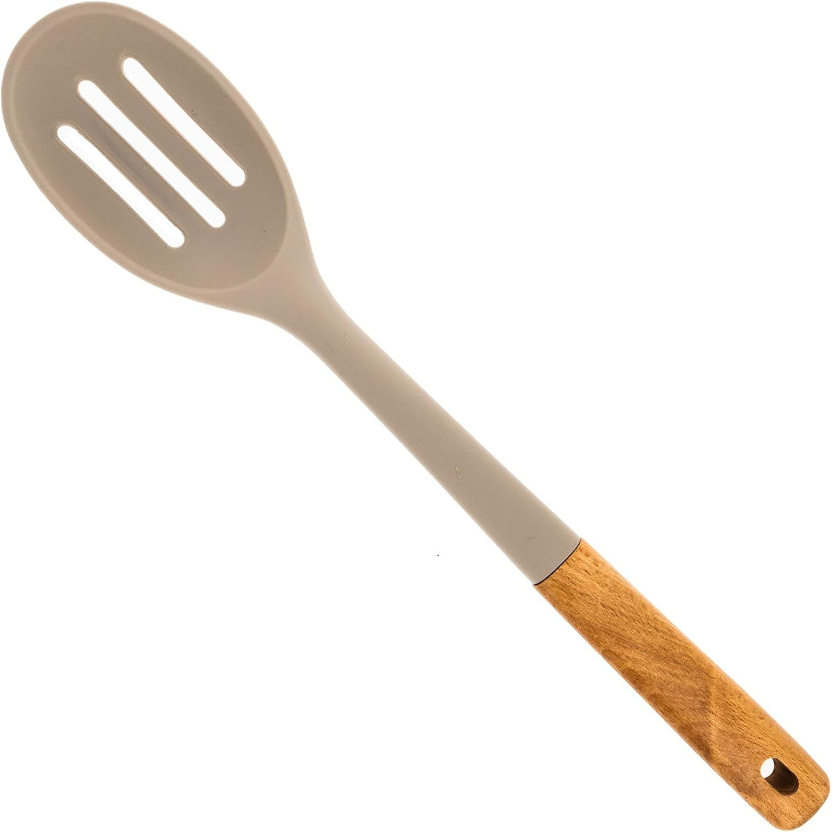 Beille 1pc Beech Wood and Slotted Silicone Cooking Spoon Kitchen Utensils Baking Supplies Home Essentials, Beige