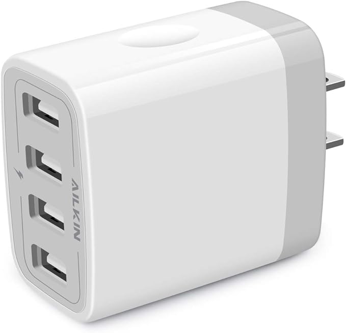 USB Charger Cube, Wall Charger Plug, AILKIN 4.8A 4-Muti Port USB Adapter Power Plug Charging Station Box Base Replacement for iPhone 15 14 13 12 11 Pro MaxX8, iPad, Samsung Phones USB Charging Block