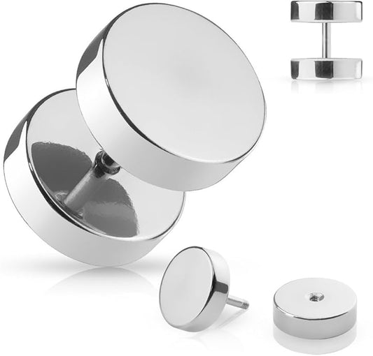16GA 316L Stainless Steel Polished Fake 00GA Plugs, Sold as a Pair