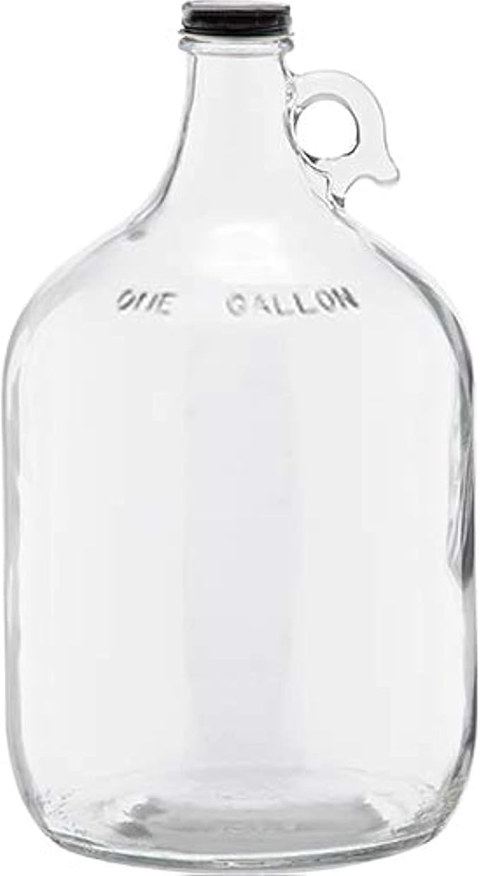 1 Gallon (128oz) Glass Fermenting Jug with Handle, Black Polyseal Lid  Cap