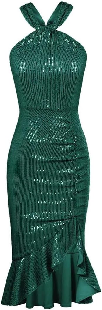 Grace karin Women Dress Sexy Shiny Sequined Party Cross Halterneck Ruched Front Slit Bodycon Dress Cocktail Dresses