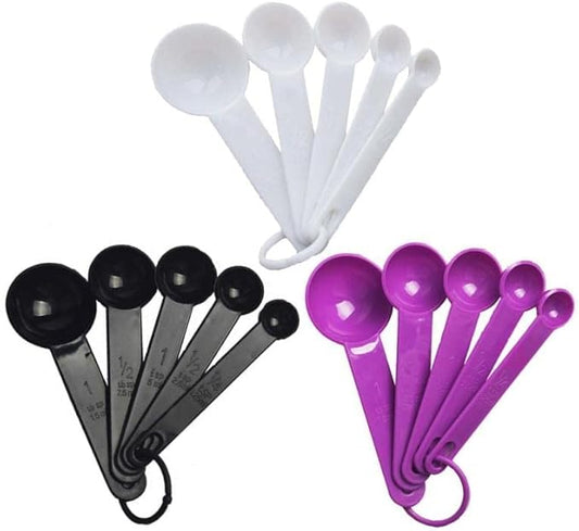 5 PcsSet Multifunction Measuring Cups Sugar Coffee Teas Cake Spoon Measuring Scoop Portable Kitchen Measuring Cups Tools (Black)