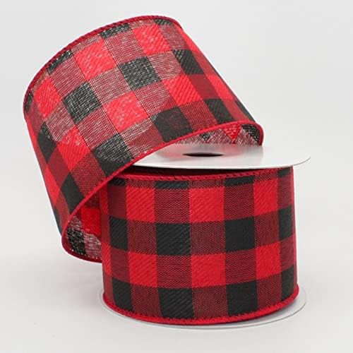 10 Yards Red Black Buffalo Plaid (SIAd) Wired Ribbon - Red Black Plaid Ribbon, Ribbon for Wreaths, Ribbon