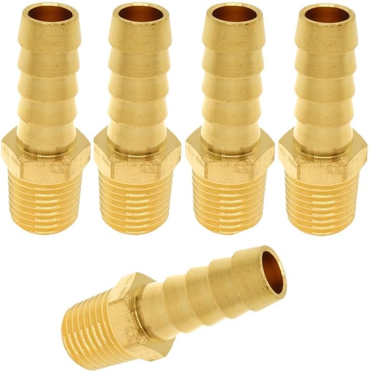 3 Pcs 3/8" Barb to 1/4 NPT Male Pipe Air Hose Fittings Brass Hose Barb Adapter