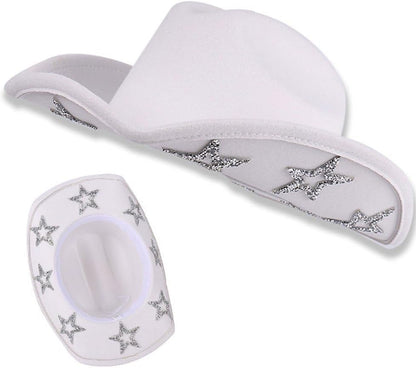 Western Cowboy Hat for Women Men, Sparkly Rhinestone Star Cowgirl Hat Wide Brim Cowboy Hat for Western Theme Party