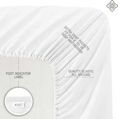 BIOWEAVES 100% organic cotton sheet set of 300 thread counts, 4 pieces, with GOTS certification, for mattresses up to 17 inches deep, soft and silky satin fabric (King size,