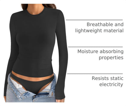EasyGala Womens Cotton Long Sleeve Shirts Crew Neck Fitted Basic Going Out Outfits Undershirt Spring Fall Clothes 2026