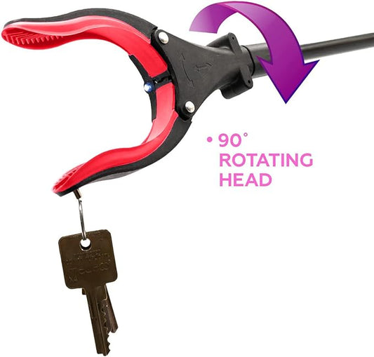 Grabber Tool 32" Aluminum Magnetic Claw with LED Light, Lightweight Foldable Reacher Grabber Pickup Tool, Gripper Grabbers for Elderly Grab it Reaching Tool Trash Picker Grabber, Red, by Luxet