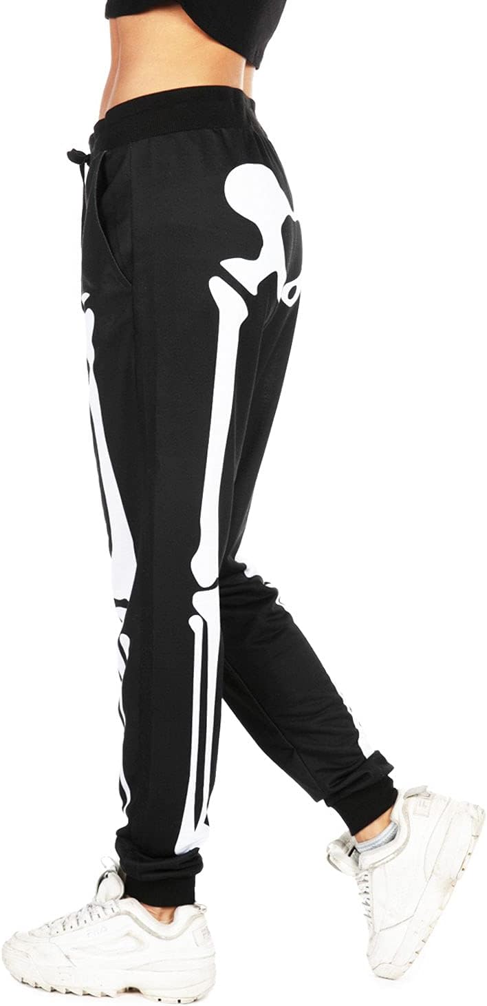 Tipsy Elves Skeleton Jogger Pants for Women - Women's Skeleton Comfort Pants with Front and Back Print