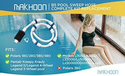 Makhoon Automatic Pool Cleaner Sweep Hose Complete B5 Replacement Compatible with Polaris Zodiac 180 280 360 380 480 Pool Cleaner Sweep Hose Complete B5 B-5 (1)
