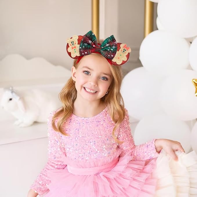 Trnerm Christmas Mouse Ears Headband for Women - Red Bows Headband