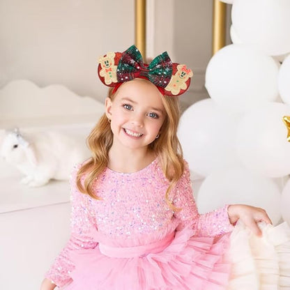 Trnerm Christmas Mouse Ears Headband for Women - Red Bows Headband