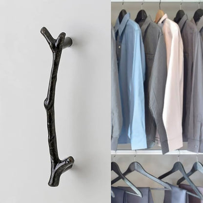 4Pcs Large Vintage Tree Twig Branch Cabinet Knobs Pulls Handles,Zinc Alloy Drawer Pull Handle for Farmhouse Cabin Mountain House Kitchen Cupboard Wardrobe (4 Pack, Hole Distance 5", Black)