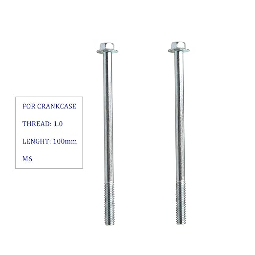 M6 x 100mm Crankcase Flange Bolts M6-1.0x100 Screws M6x1.0x100 ScrewBolt for 125cc 150cc GY6 Motors Scooter Kart ATV 2 Pack