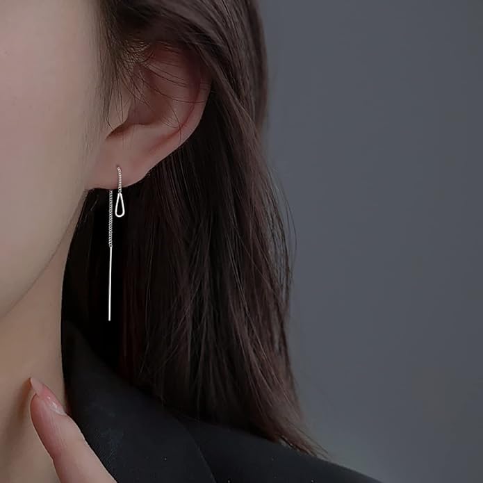 SLUYNZ 925 Sterling Silver Chain Threader Earrings Dangle for Women Teens Long Dangle Earrings Line Earrings Tassel