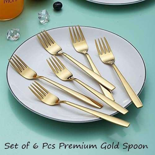 NS INC 6 Pcs Family Set of Gold Long Dining Fork used for Dessert Salad at Home or Restaurant (7.5inch / 19 cm) Premium Stainless Steel