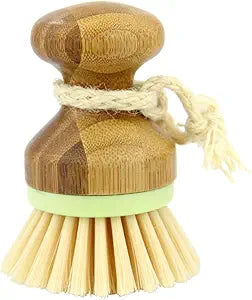 1 Pack Dish Brush Vegetable and Fruit Brush with Bamboo Handle and Detachable Woven Lanyard