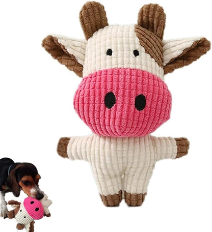 Plush Dog Toy - Squeaky Puppy Chew Toy for Small, Medium, Large Dogs (Cow)
