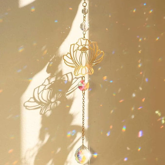 Lotus Sun Catcher Crystals Rainbow Hanging Suncatcher/Chakra Light Catcher Stained Glass Prism for Window/For Outdoor/For Garden Decoration sun catcher 4