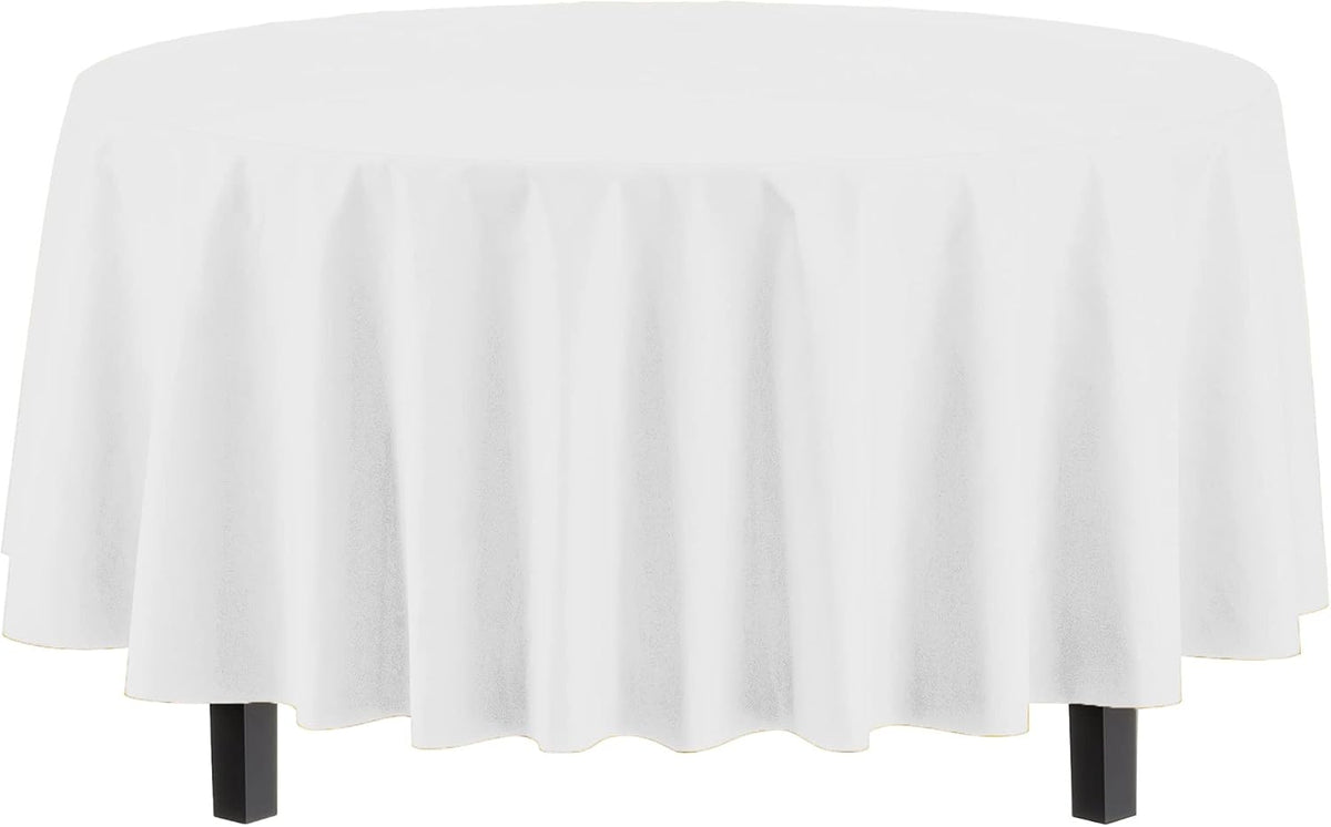 Exquisite 12-Pack Premium Plastic Tablecloth 84in. Round Table Cover - White