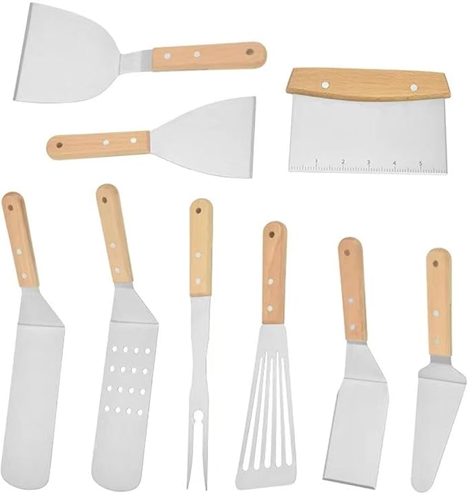 Kitchen Shovel Wooden Handle Pancake Spatula, Stainless Steel Barbecue Tool Set, Cooking Spatula Cooking Spatula Pizza Spatula Kitchen Tool Utensils (Size : 11)