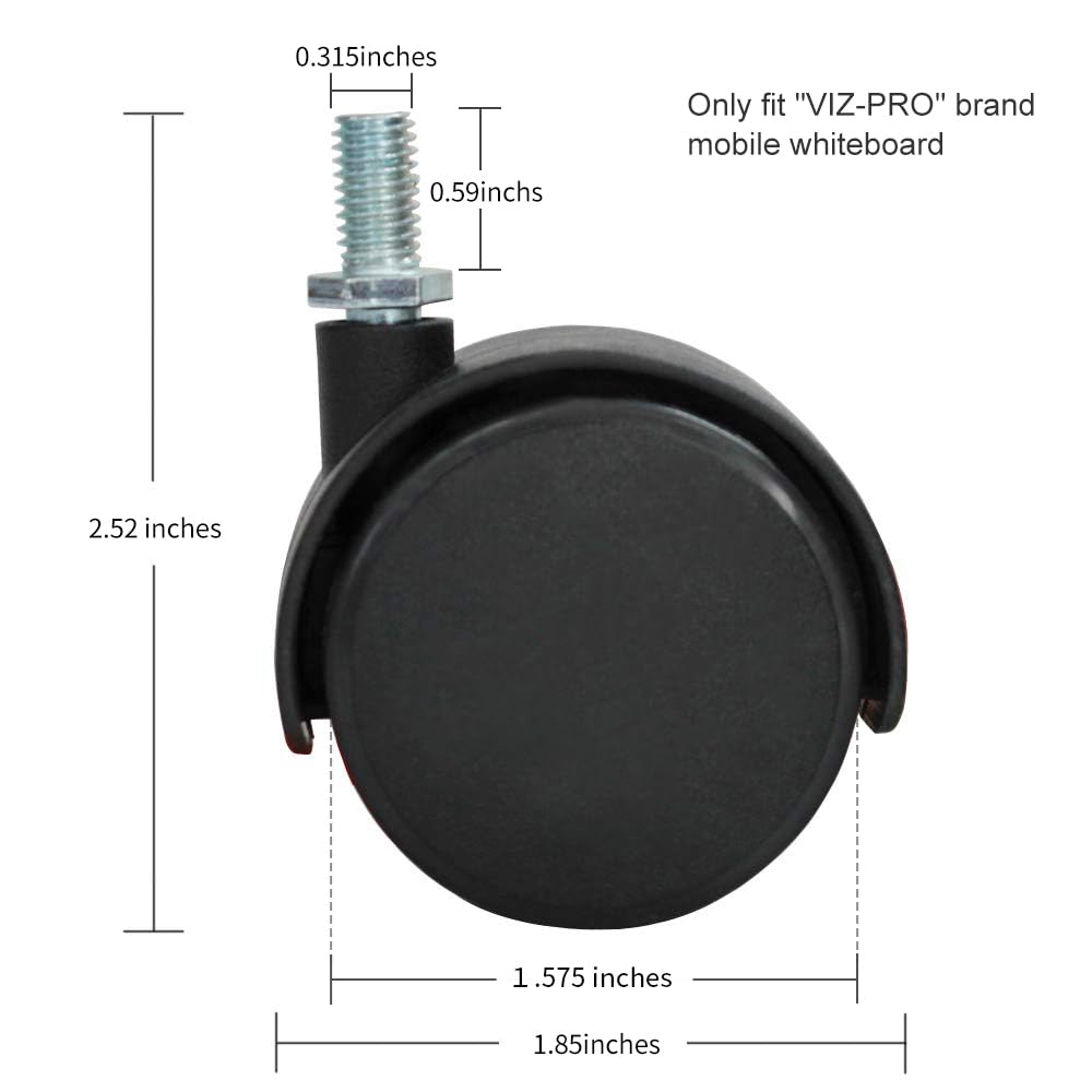 VIZ-PRO Mobile Whiteboard Caster Wheels 1.5 Inch, Black, Set of 4