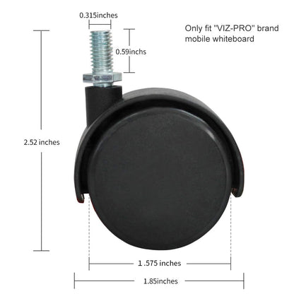 VIZ-PRO Mobile Whiteboard Caster Wheels 1.5 Inch, Black, Set of 4