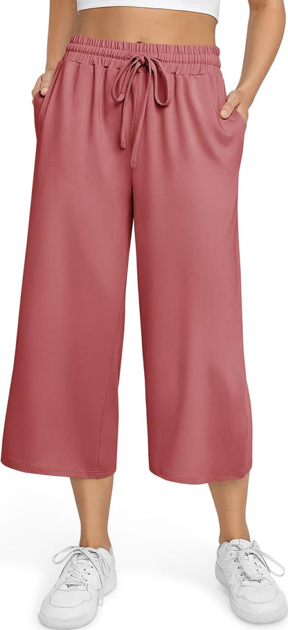 TARSE Women's Summer High Waisted Yoga Capri Pants Plus Size Casual Sport Activewear Capris Sweatpants Loose Fit