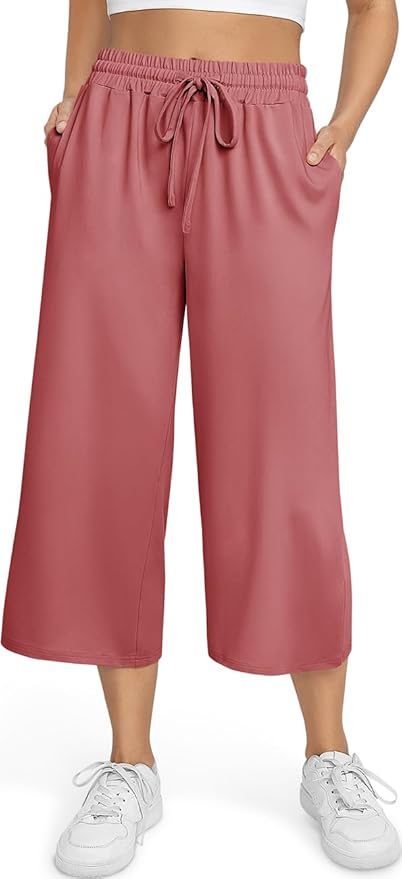 TARSE Women's Summer High Waisted Yoga Capri Pants Plus Size Casual Sport Activewear Capris Sweatpants Loose Fit