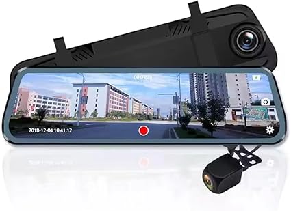 10 Inch 2 Lens Mirror Dash Cam Mirror Recorder 2 Channels Dual Dash Cam, 2K 10" Full HD Touch Dual Lens Mirror Recorder Night Free 64GB TF Card