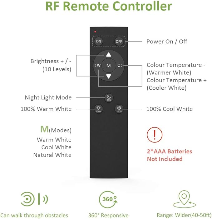 NOVOSTELLA 360 RF remote control for 20ft and 40ft tunable white LED light strip kit, dimmable 3000K-6000K, warm white and daytime white light, 10 brightness levels
