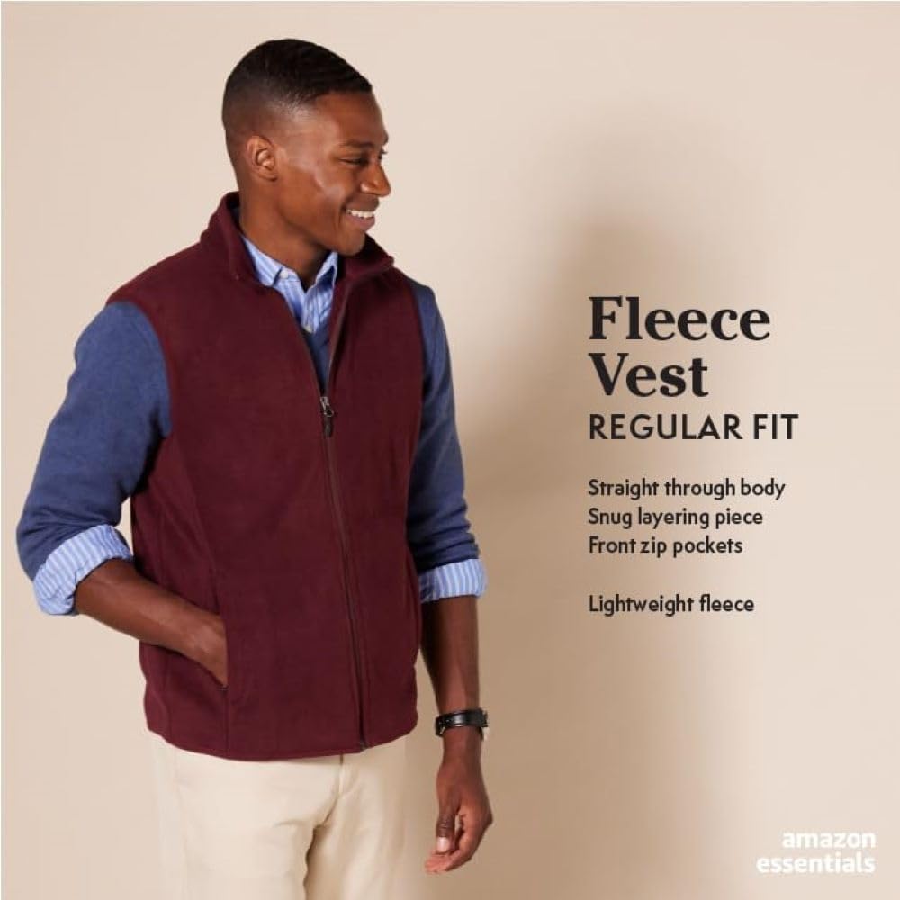 Essentials Men's Full-Zip Polar Fleece Insulated Vest (Available in Big & Tall).