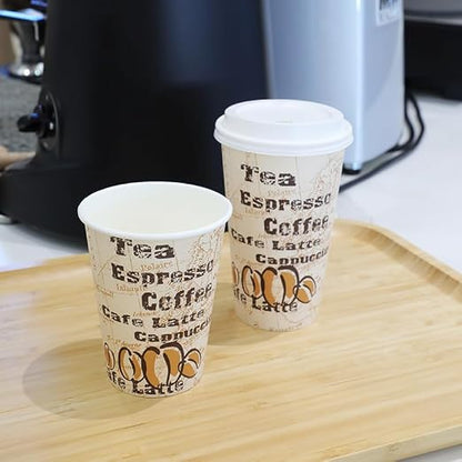 Basics Disposable Hot Paper Coffee Cups with Lids, to Go, Leak-Proof, for Hot and Cold Drinks, 12 oz, 100-Count