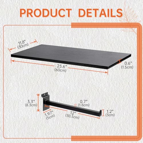 Wood Slatwall Shelves, Slat Wall Shelf Slatwall Acccessory for Garage, Home Improvement, Retail Display (2, 24''x12'')