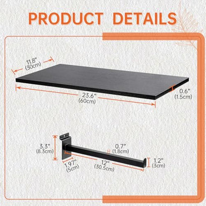 Wood Slatwall Shelves, Slat Wall Shelf Slatwall Acccessory for Garage, Home Improvement, Retail Display (2, 24''x12'')