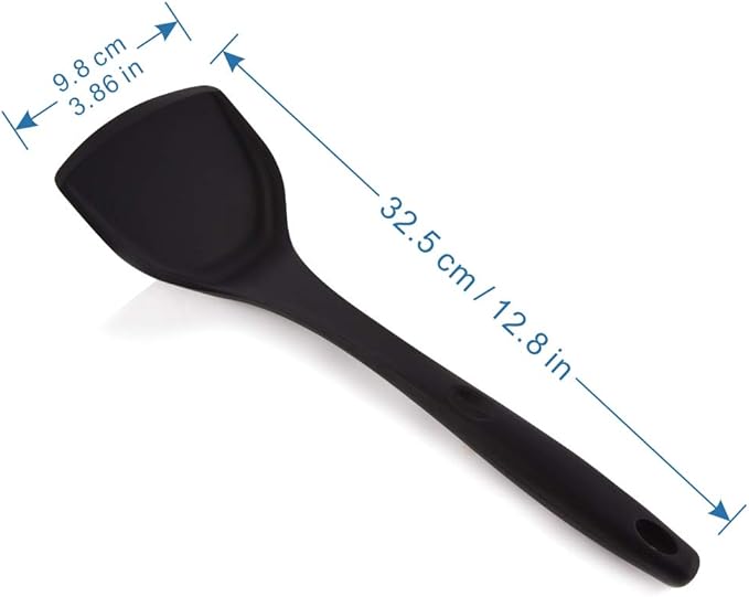 Silicone Wok Turner, Heat Resistant Solid Silicone Stir Fry Spatula for Non Stick Cookware (Black)