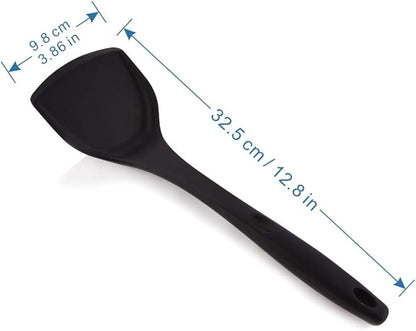 Silicone Wok Turner, Heat Resistant Solid Silicone Stir Fry Spatula for Non Stick Cookware (Black)