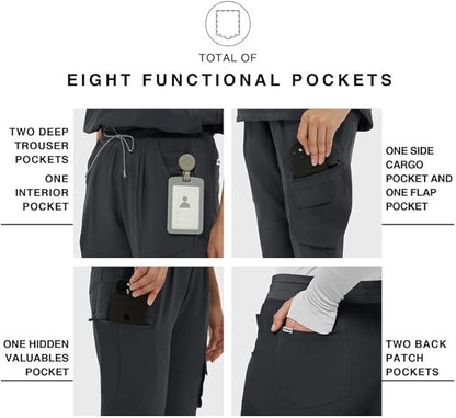 Kitmaz Medical Scrub Pants for Women — Mid Rise Jogger Pants with Yoga Waistband, 4-Way Stretch, Anti-Wrinkle & 8 Pockets
