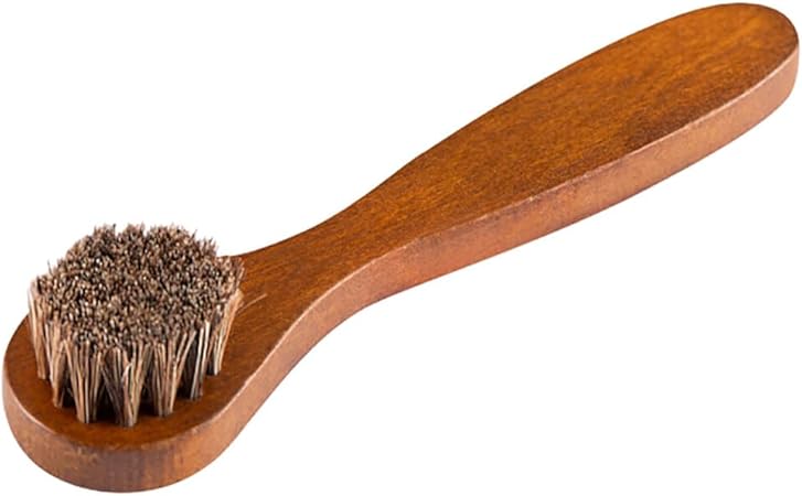 Horsehair Shine Shoes Brush Kit Polish Dauber Applicators Cleaning Leather Shoes Boots Care Brushes Suede Cleaner Coat Sofa Car Cushion Brush with Microfiber Shoe Cloth  Wooden Handle, Type 2