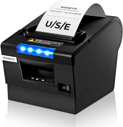 MUNBYN Receipt Printer P068, 3 18" 80mm Direct Thermal Printer, POS Printer with Auto Cutter - Receipt Printer with USB Serial Ethernet Windows Driver ESCPOS Support Cash Drawer