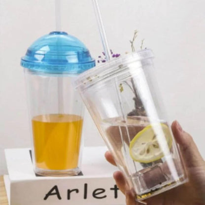 Water Bottle, 650ml Ice Coffee Cups, Clear Tumblers with Lid and Straw, Clear Tumbler, Reusable Plastic Cups for Ice Water Juice Tea Milk