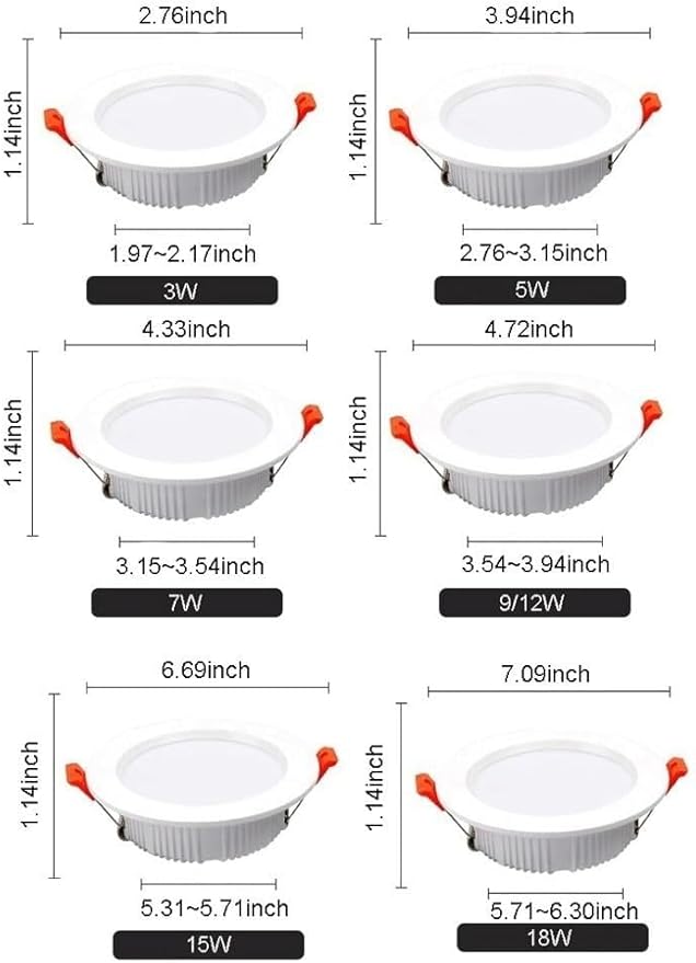 3W/5W/7W/9W/12W/15W/18W Downlight with Junction Box - 3000K/4000K/6000K Selectable Daylight, Recessed Ceiling Light for Home, Living Room, Bedroom, and Kitchen(Black(12W),3000K Warm Light)