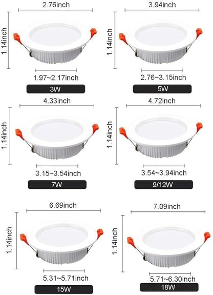 3W/5W/7W/9W/12W/15W/18W Downlight with Junction Box - 3000K/4000K/6000K Selectable Daylight, Recessed Ceiling Light for Home, Living Room, Bedroom, and Kitchen(Black(12W),3000K Warm Light)
