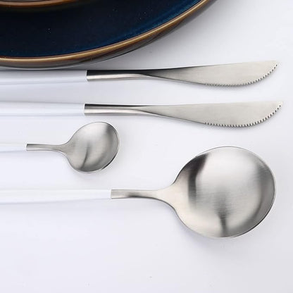 Gugrida White Silver Dessert Spoon Set,6 Pcs 7.08" Tablespoons,Premium Food Grade Stainless Steel Spoons,Durable Metal Spoons,Tablespoon,Silverware Spoons Only,Matte Finish Use for Home,Restaurant