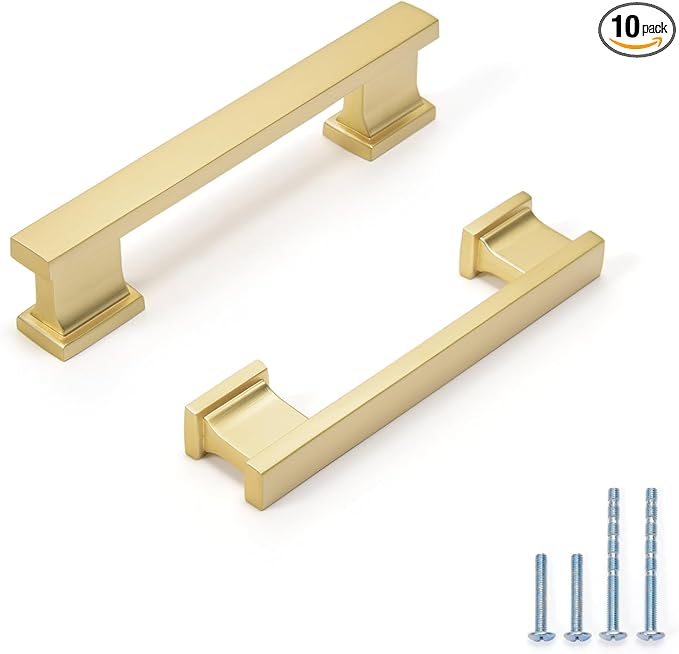 4Pack Brushed Brass Cabinet Pulls, 3.75 Inch(96mm) Hole Centers Cabinet Handles Kitchen Hardware Drawer Handle Pull 375905