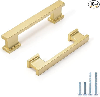 4Pack Brushed Brass Cabinet Pulls, 3.75 Inch(96mm) Hole Centers Cabinet Handles Kitchen Hardware Drawer Handle Pull 375905