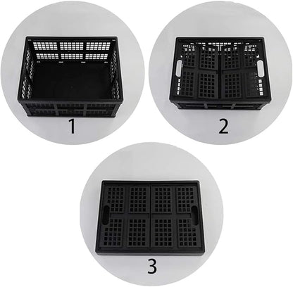 34 L Black Plastic Folding Storage Crates, Collapsible Crates, 2 Packs