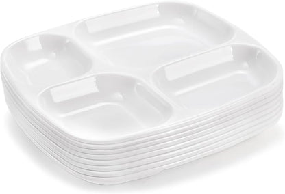 Dicunoy 8 PCS Divided Meal Tray, 10 Inch Melamine Dinner Plates for Adults, Sectional 4 Compartments Portion Control Plate Reusable Serving Platter for Salad, Noodles, Camping, Picnics