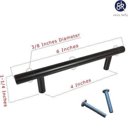(25 Pack, L: 6 Inch CC: 4 Inch) Swiss Kelly Hardware Matte Black Kitchen Cabinet Handles Drawer Pulls
